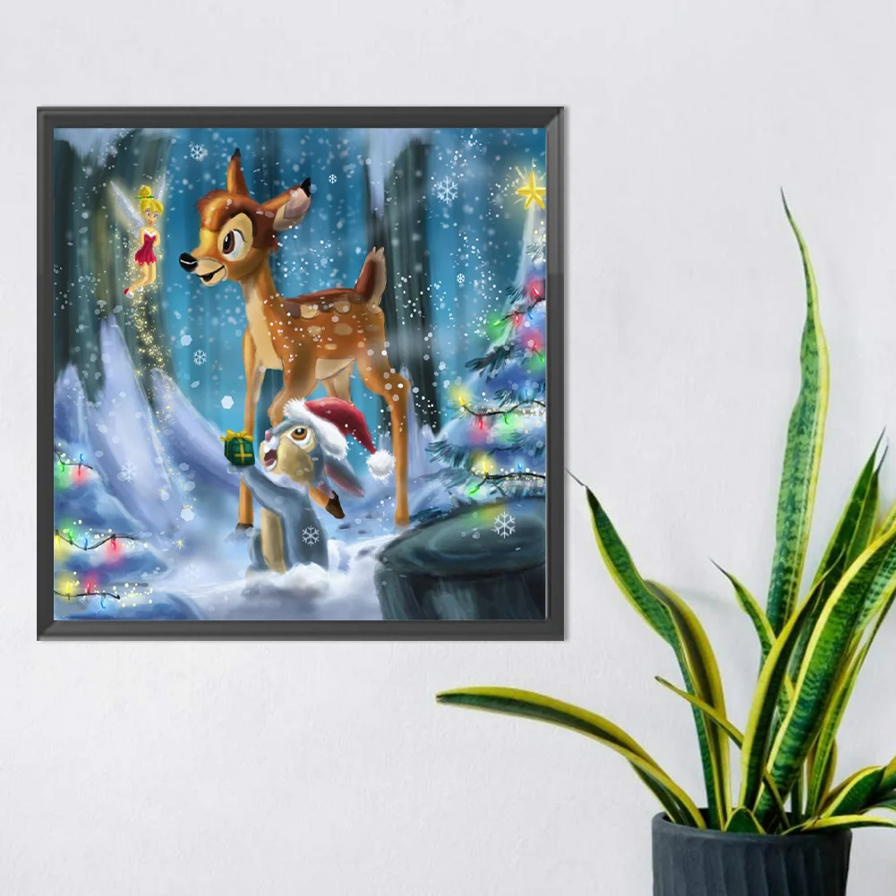 Full Round Diamond Painting 30*30cm - Deer And Squirrel In The Snow