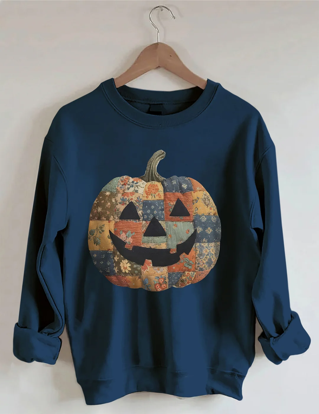 Retro Patchwork Halloween Pumpkin Sweatshirt