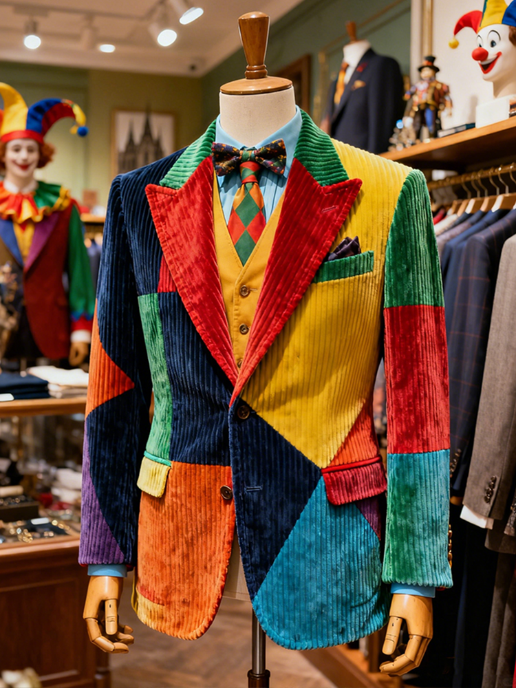Men's Carnival Color Block Patchwork Corduroy Suit Jacket elevenforest