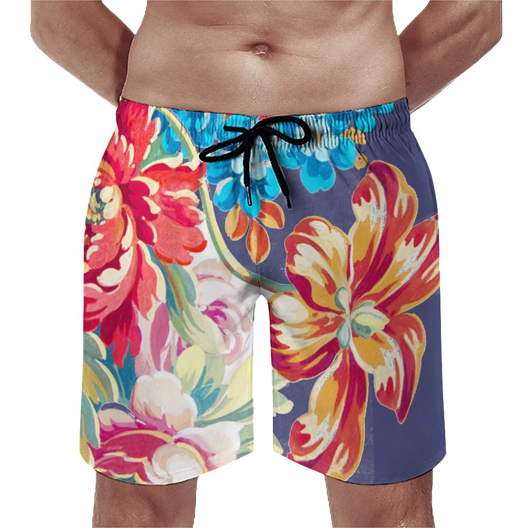 Baby Girl Pink Blue Mint Victorian Rose Kittens Cat Lover Men's Swim Trunks Summer Board Shorts Quick Dry Beach Short with Pockets
