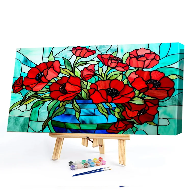 Oil Paint By Numbers - Glass Painting Poppy - 60*40CM