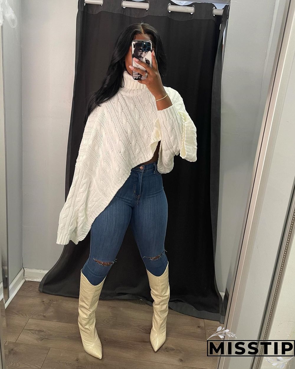 Winter Pullover Turtleneck Knitted Shawl Crop Sweaters