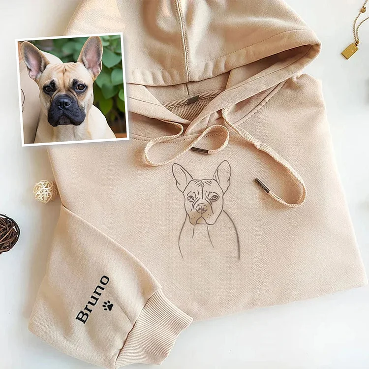 Custom Pet Portrait Outline Embroidered Hoodie/Sweatshirt/T-shirt, Hand Drawn Line Art T-shirt
