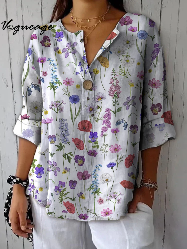 Soft And Comfortable Flowers Printed Cotton And Linen Shirt