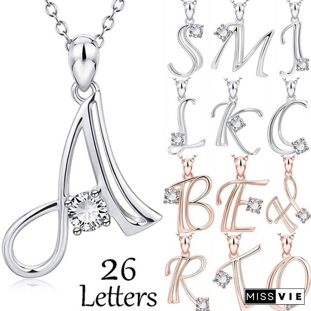 14K Rose Gold 925 Sterling Silver 26 Letters Initial Necklace Alphabet Diamond Name Pendant Aaa Zircon Necklace Birthday Jewelry Gifts For Women Girls Valentine'S Day Accessories