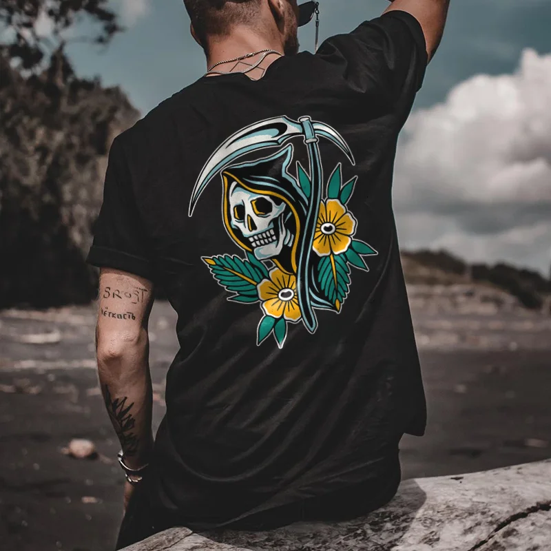 Punk death skull print designer t-shirt -  