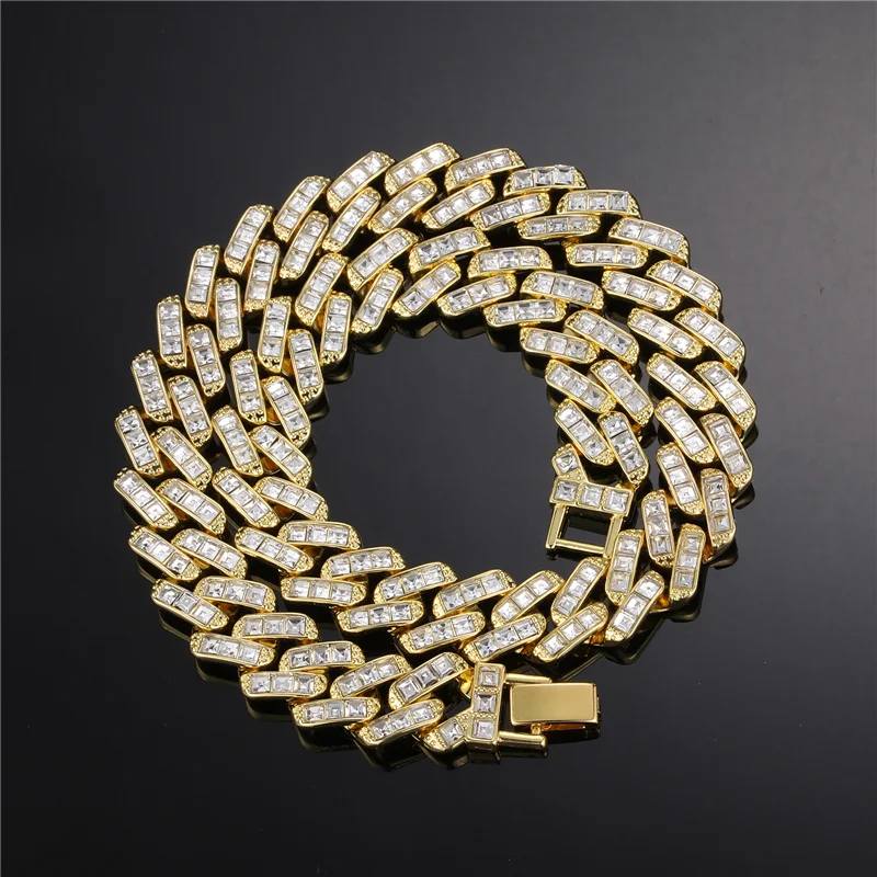 16MM Iced Out Baguette Cuban Curb Chain Hip Hop Necklaces-VESSFUL