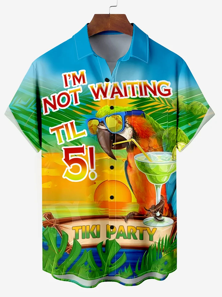 Summer Seaside Cocktail Parrot Vacation Hawaiian Short Sleeve Shirt PLUSCLOTHESMAN