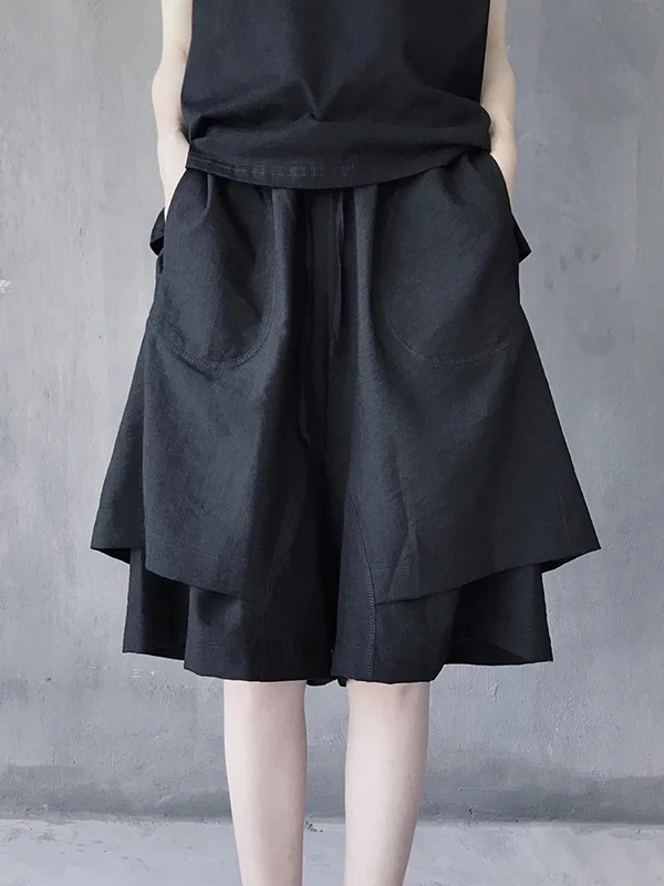 Solid Color Split-Joint High Waisted Loose Shorts Half Pants