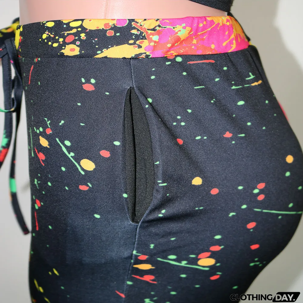 Casual Printed Off Shoulder Long Sleeve 2 Piece Suits