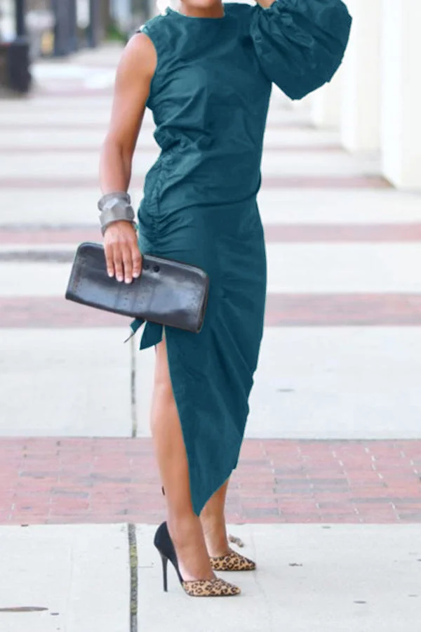 Elegant Fashion Single Sleeve Hollow Out Side Split Dress