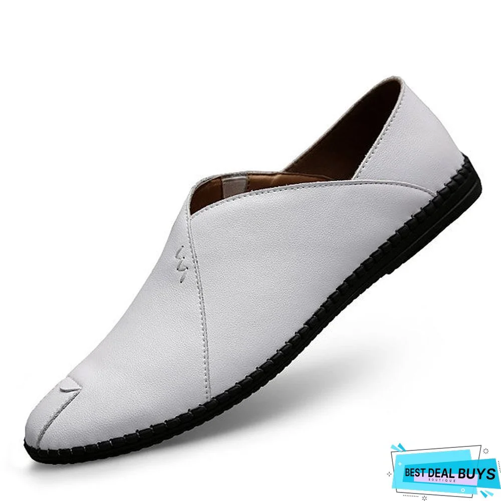 Men's Leather Shoes Nappa Leather / Cowhide Spring & Summer Casual Loafers & Slip-Ons Breathable Black / Light Red / Dark Brown / Driving Shoes