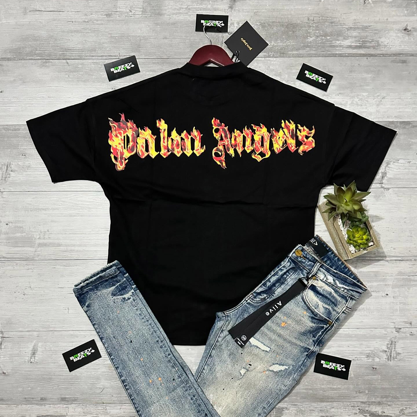 Palm Angels Flame Letters Cotton Short Sleeve T-Shirt
