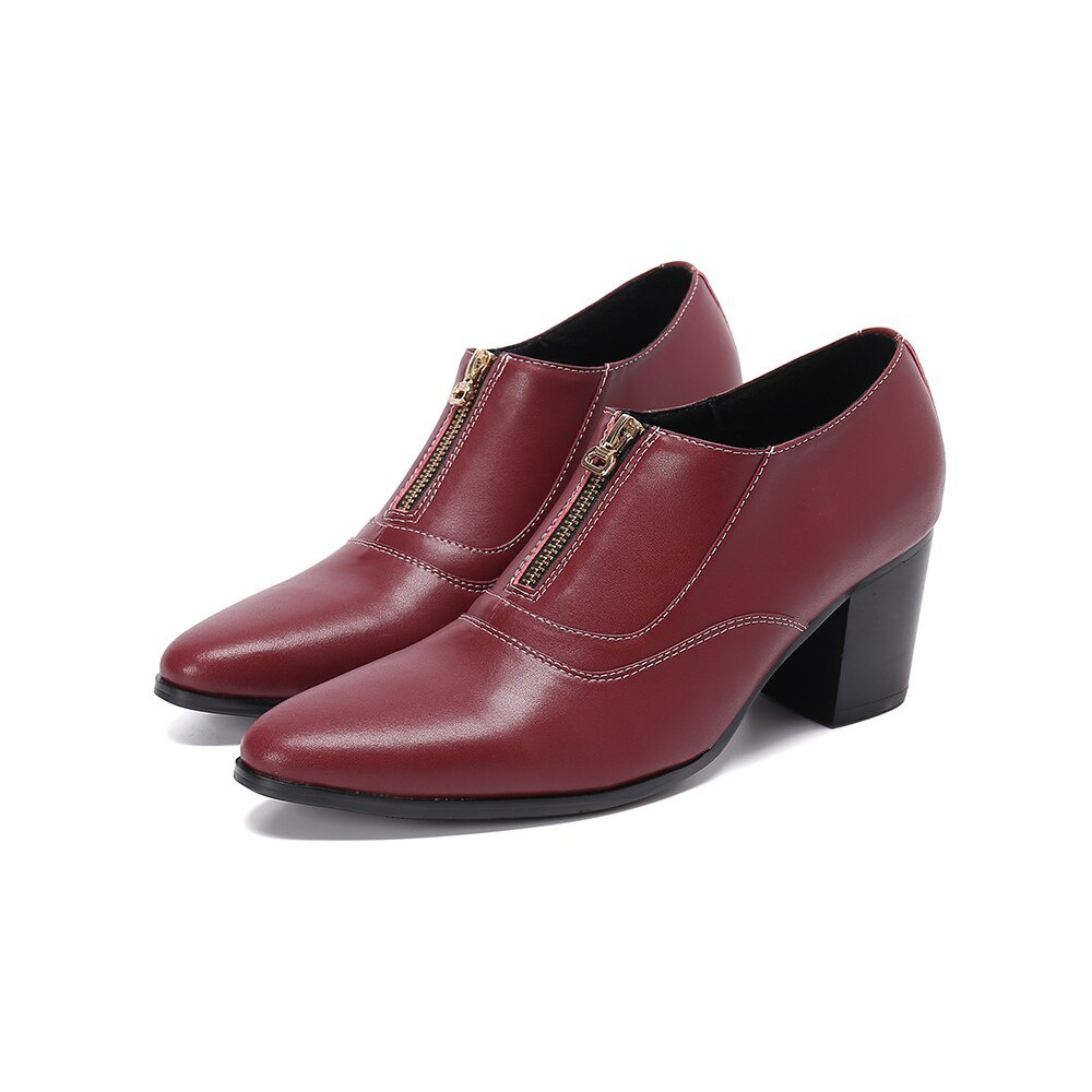 Man Dress Shoes Leather High Heel Men Shoes Thick Heel Leather Shoes Big Size