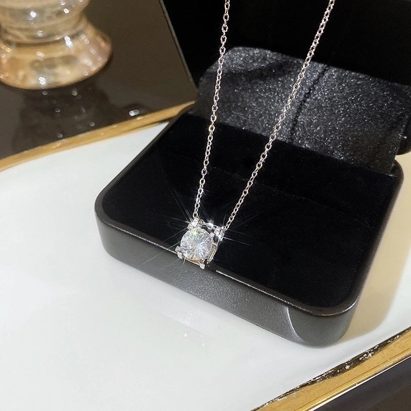 Minimalist Heart Shape Flower Bow Knot Titanium Steel Copper Plating Inlay Artificial Gemstones Pendant Necklace