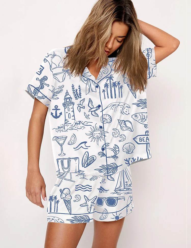 Women's Coastal Whimsical Style Summer Beach Pajama Set