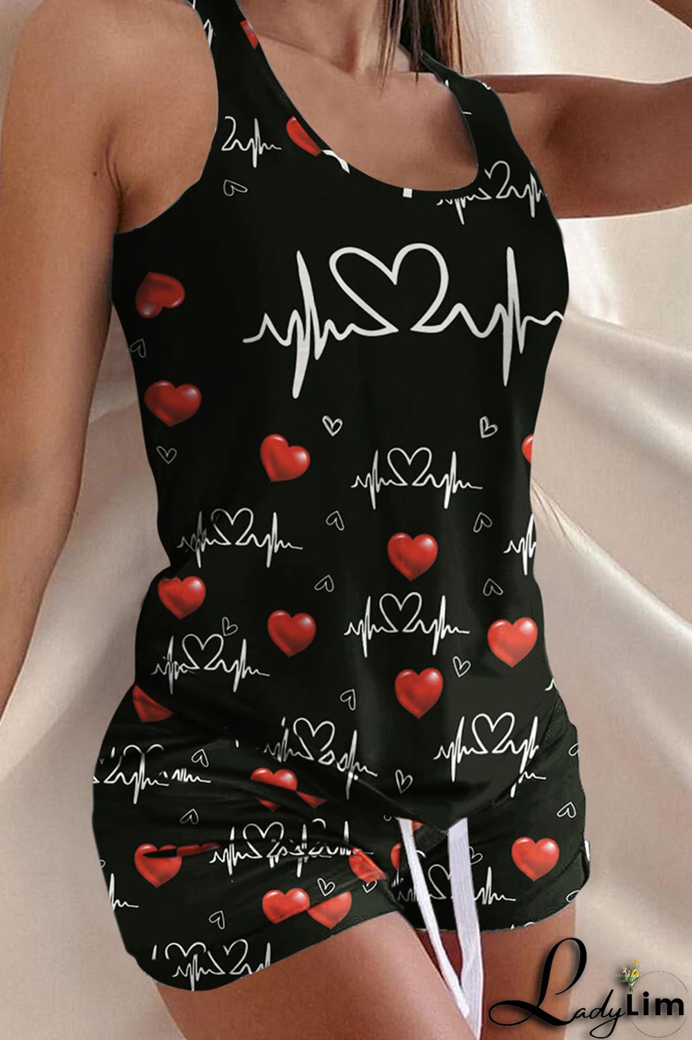 Black Pink Fashion Casual Print Basic U Neck Sleeveless Two Pieces
