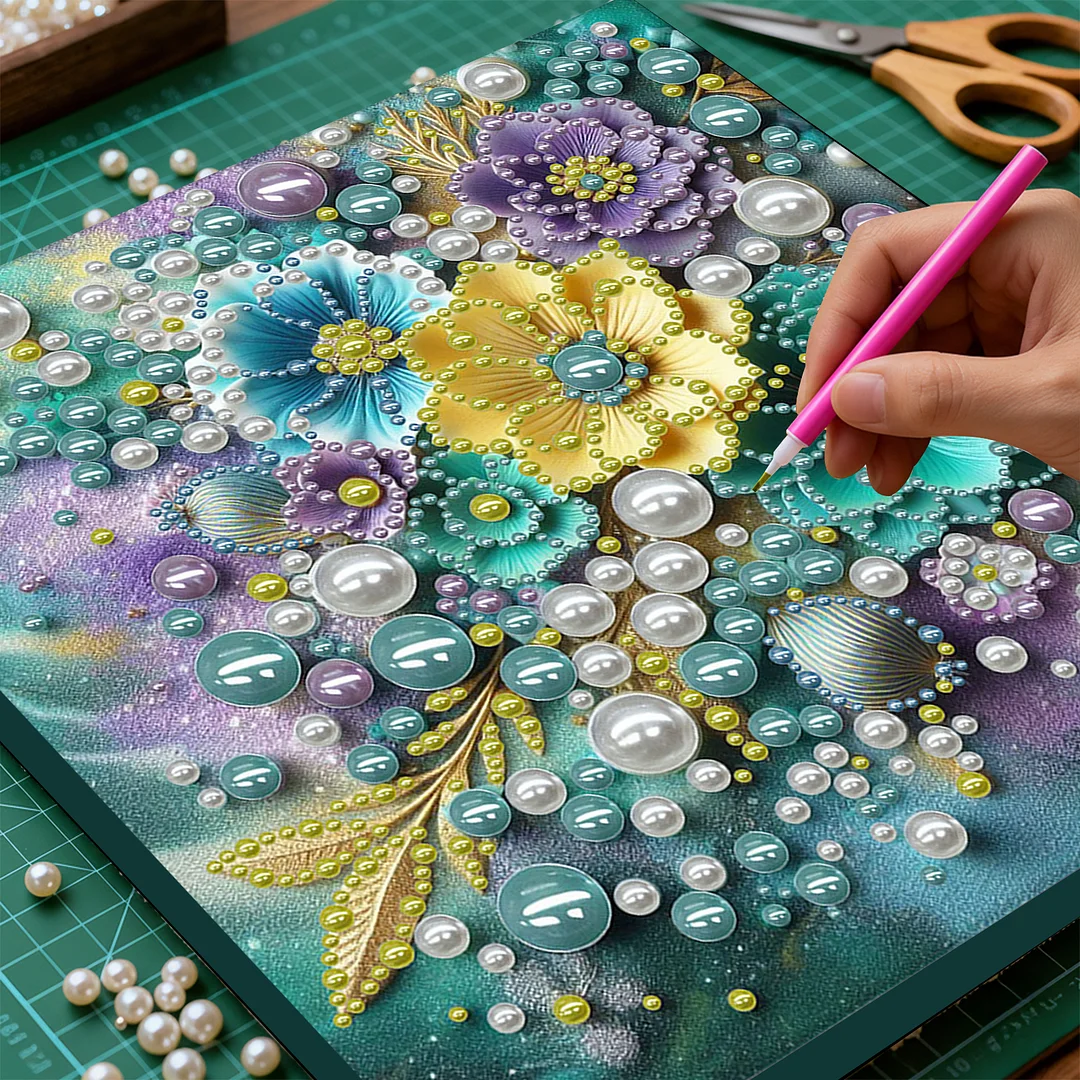 Fresh Flowers - DIY Pearl Diamond Art Kit With Frame 30*30cm