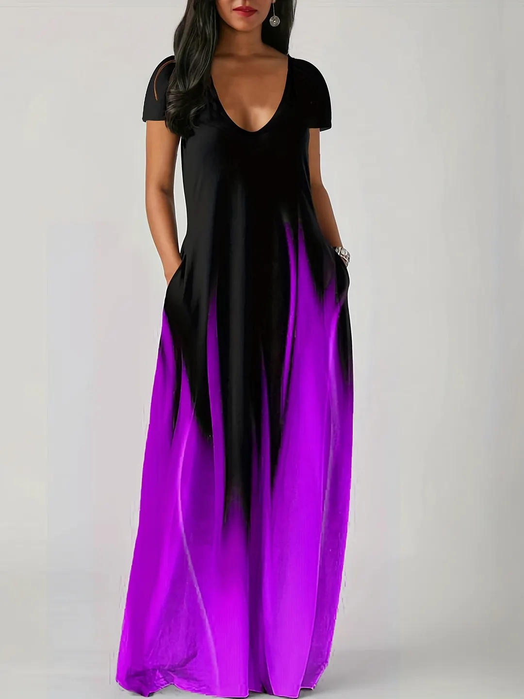 Churchf Churchf Summer Loose Print Casual Sexy Women's Dress Long Skirt Pocket Long Style Even
