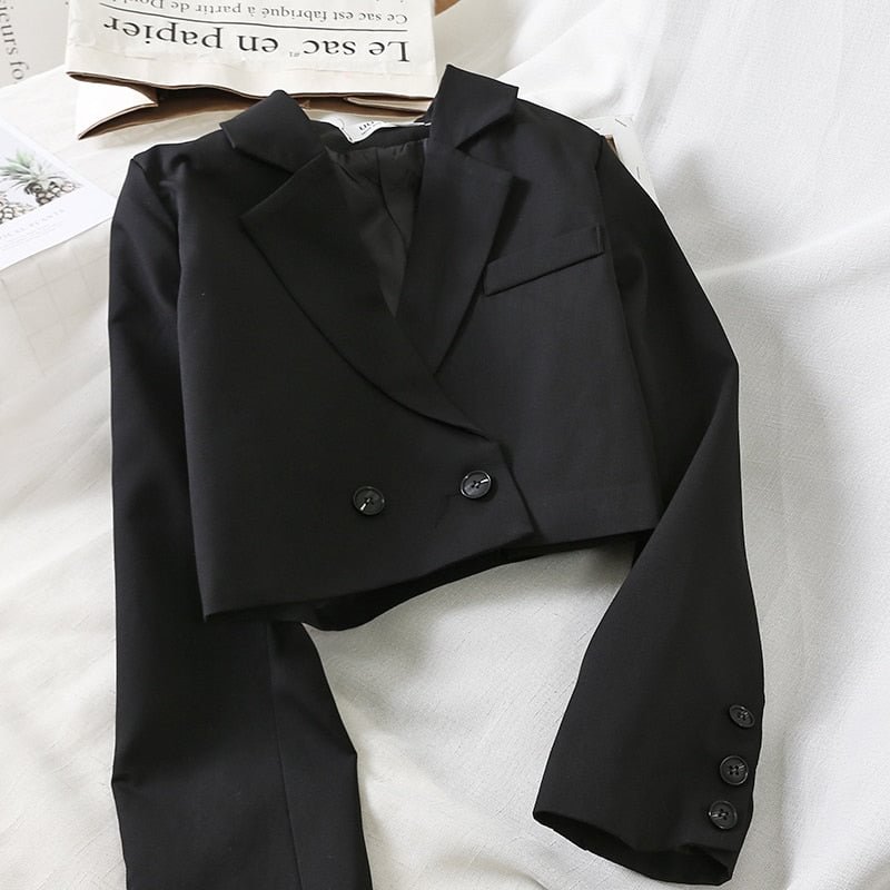 Heliar Women Black Suits Jacket Women Long Sleeve Buttoned Up OL Crop Tops Harajuku Jackets For Women 2021 Autumn