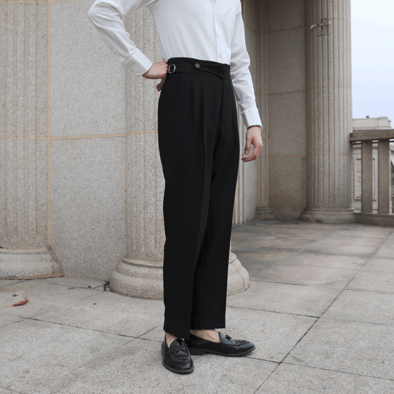 Paris Buckle Double Pleated Curled Side Gentleman Neapolitan Non-Iron Casual Pants