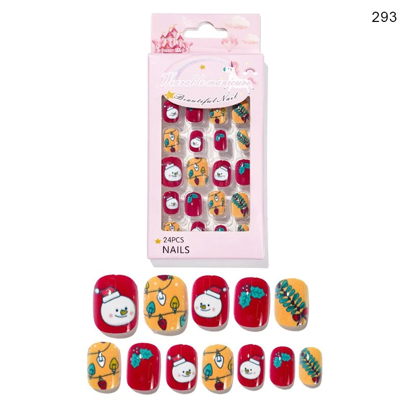 Christmas Child/adult Nails 24 Pieces of Wearable Finished Nails Cute Christmas Pattern Fake Nails Full Cover Nail Tips Xxl