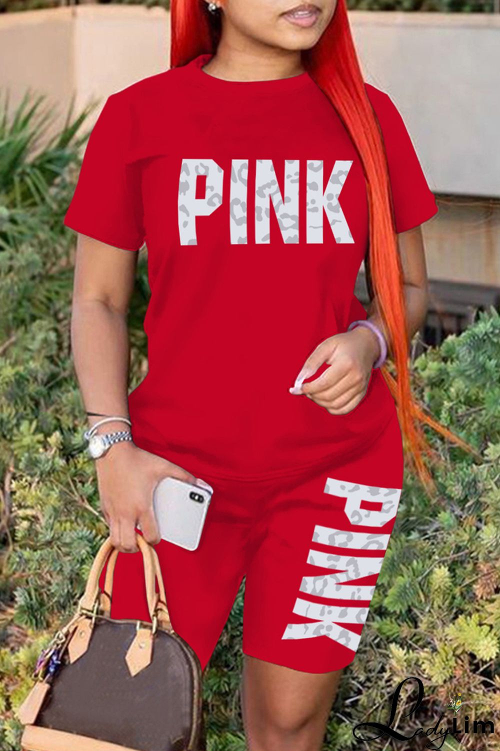 Blue Fashion Casual Letter Print Patchwork O Neck Short Sleeve Two Pieces