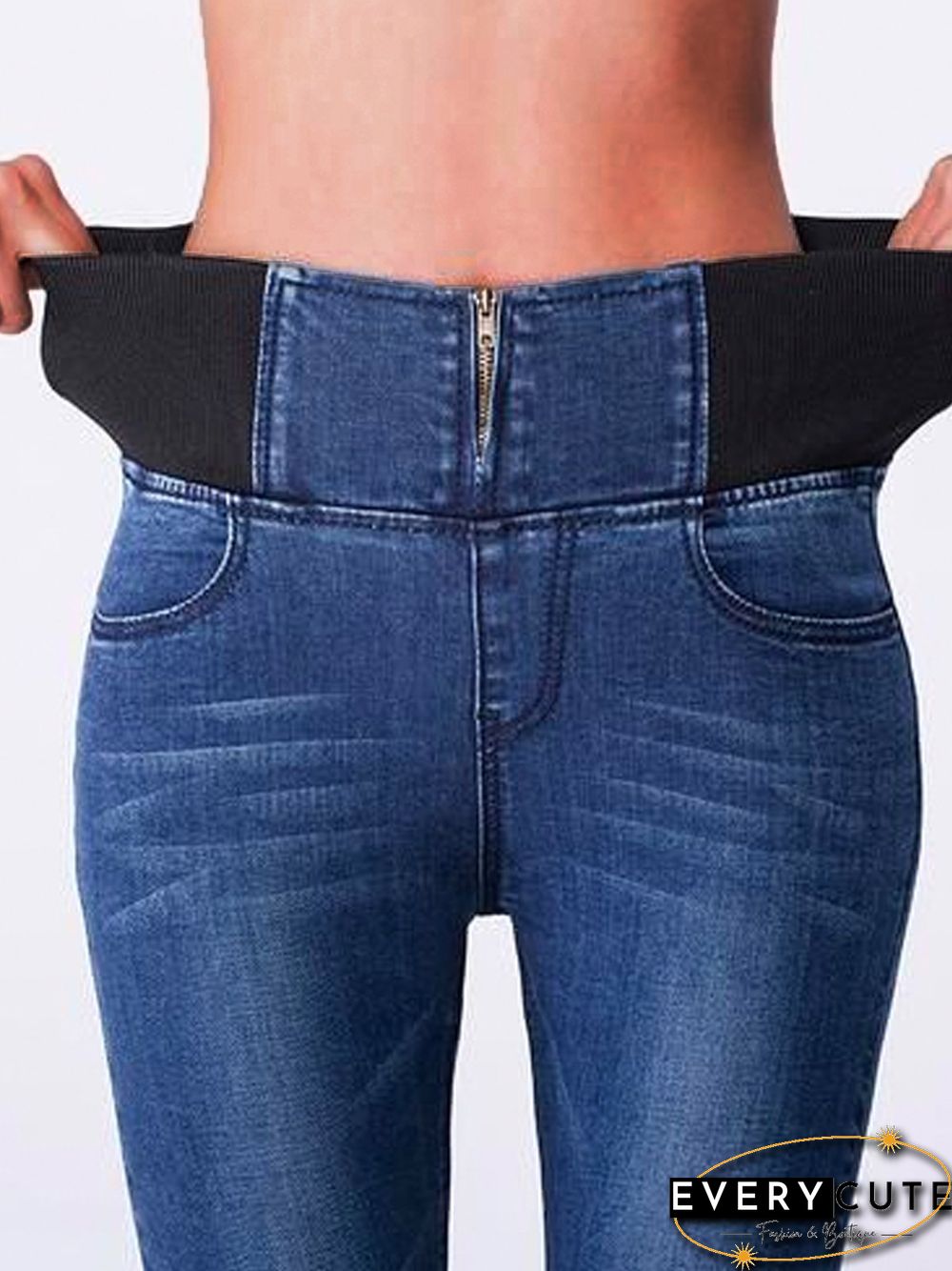 Casual Plain Autumn Daily Tight Standard Denim Long H-Line Jeans for Women