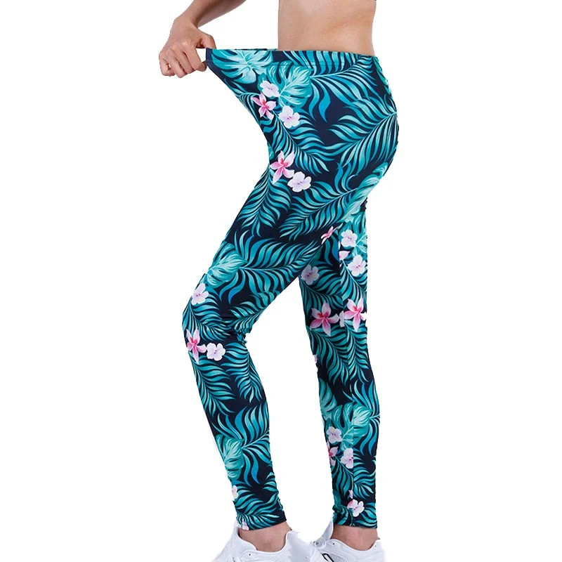 CUHAKCI Fashion Women Leggings Beautiful Leaf Floral Printing High Waist Jeggings Stretch Pant Sexy Hot Sale Clothing Mujer