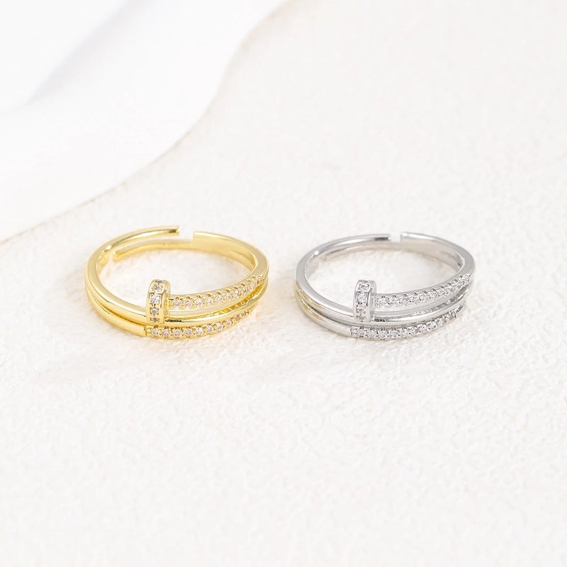 Minimalist Printing Nail Copper Zircon Rings
