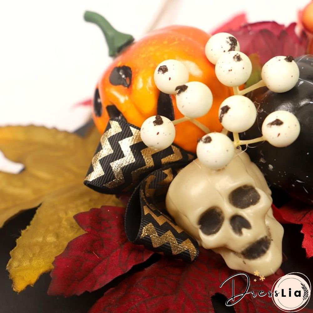 Wooden Door Sign Skull Pumpkin Wreath Wall Hanger Decor For Halloween