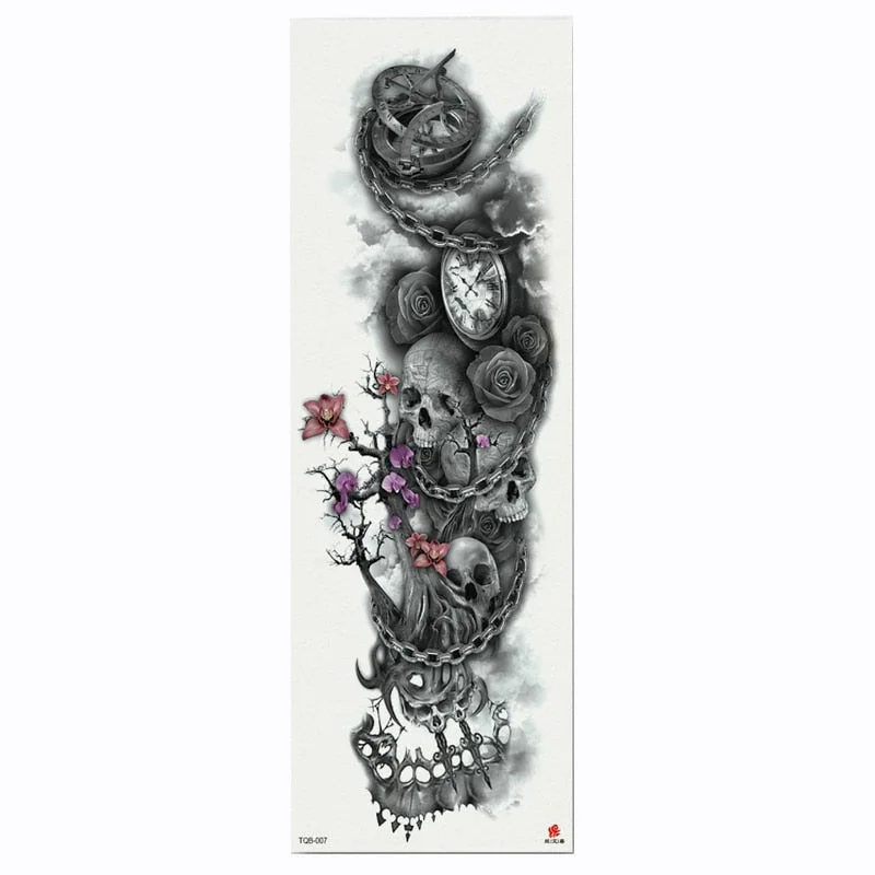 2018 New Full Flower Arm Tattoo Sticker Skeletons and Roses Temporary Body Paint Water Transfer Tattoo Sleeve