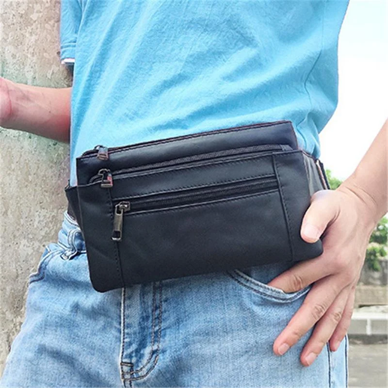 Soft Leather Casual Outdoor Fanny Bags With Large Capacity
