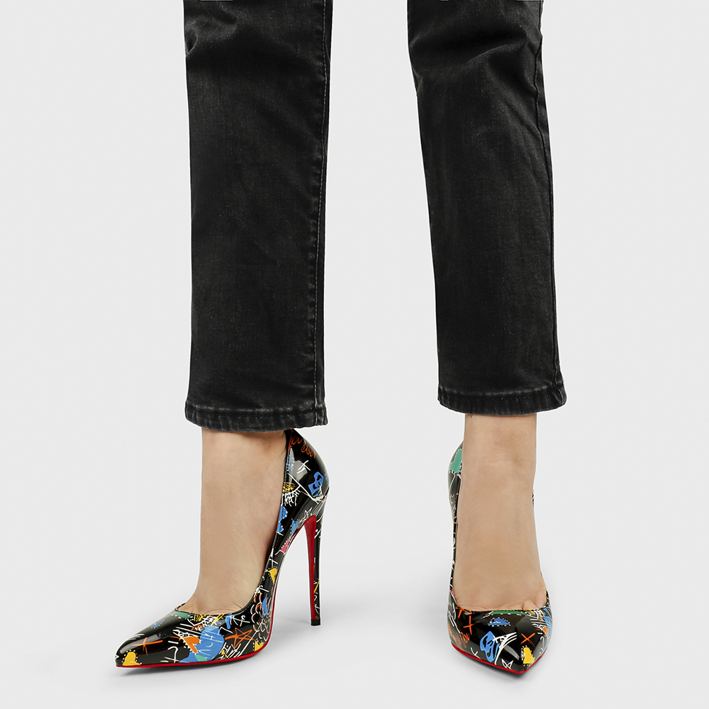 100mm/120mm Women's Classic Pointed Toe Stiletto Heels Multicolor with Red Bottom Shoes-MERUMOTE