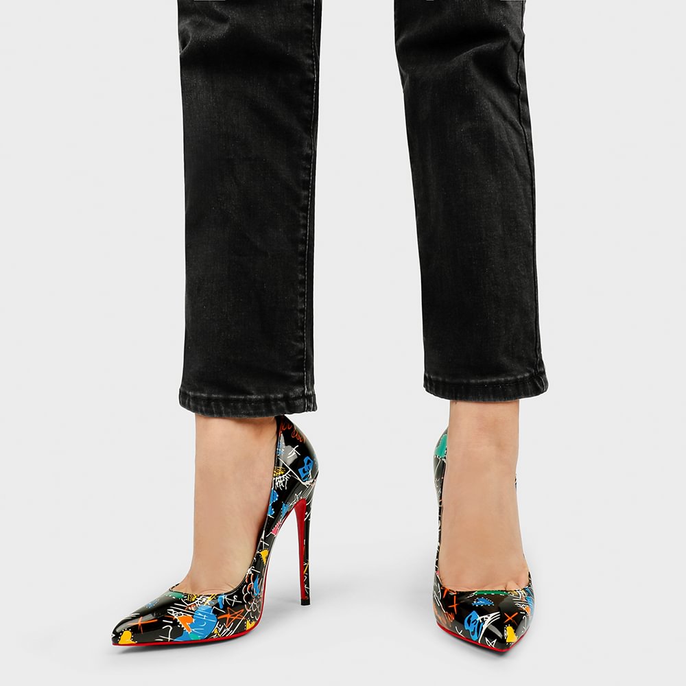 100mm/120mm Women's Classic Pointed Toe Stiletto Heels Multicolor with Red Bottom Shoes-MERUMOTE