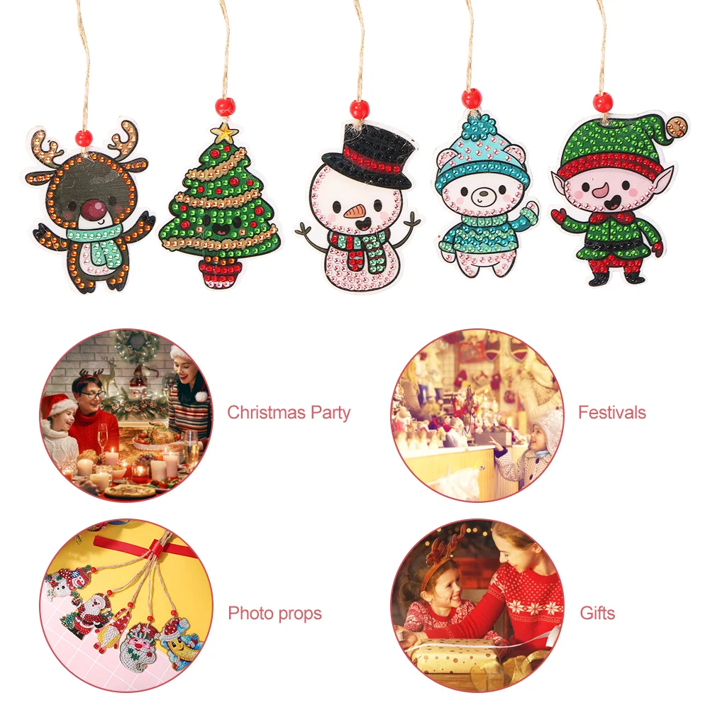 5pcs DIY Diamond Painting Xmas Trees Pendant(Double Sided)