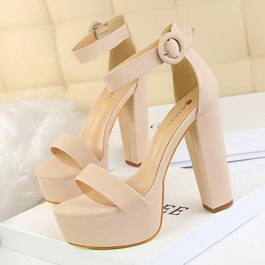 Sexy block heel super high heel open toe belt buckle sandals