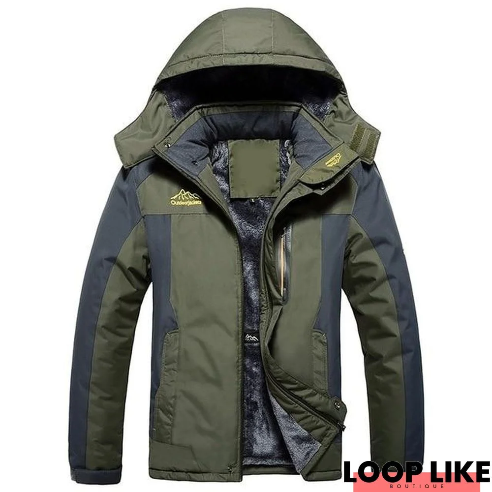 Men Hiking Casual Outwear Warm Hooded Coat Windproof Overcoat Jacket