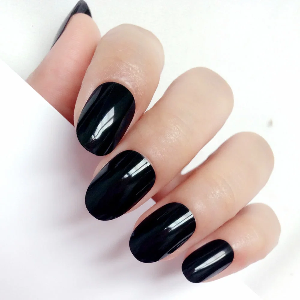 24Pcs Shiny Nude Oval Fake Nails For Children Natural Artificial Press On False Nails DIY Finger Tip Manicure Tools-Nail Inspo