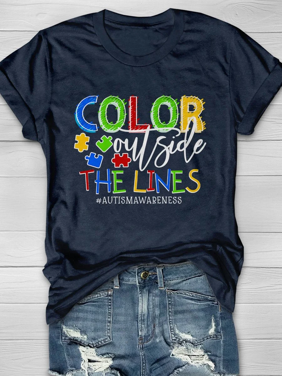 Color Outside The Lines Autism Print Short Sleeve T-shirt