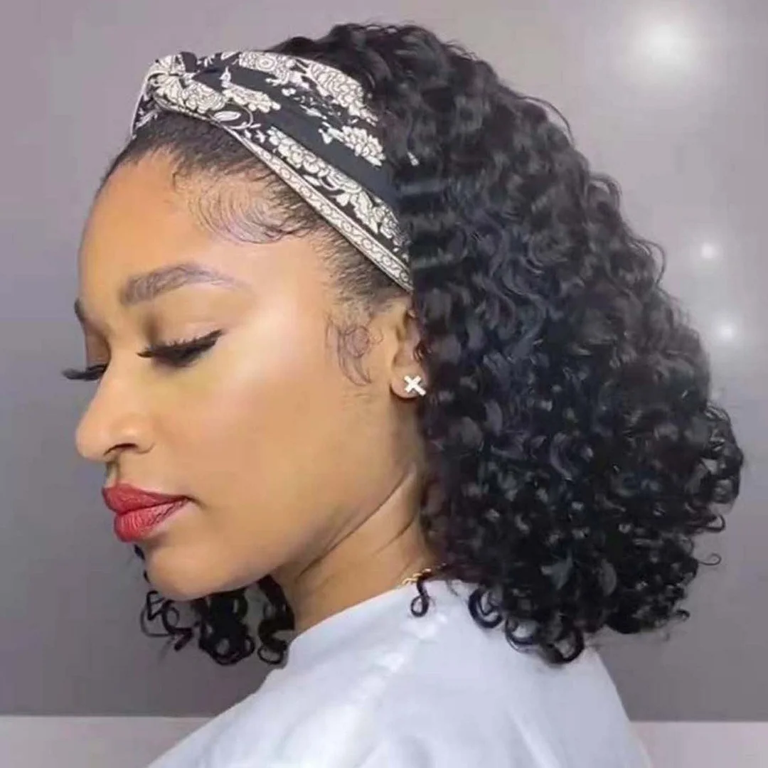 New Beautiful Wig with Wig Small Curly Hair Black Short Curly Hair Scarf Hair Cover