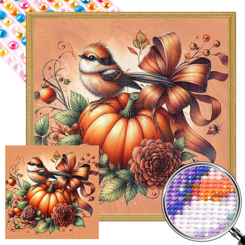 Full Round Partial AB Diamond Painting - Pumpkin Bird(Canvas|35*35cm)