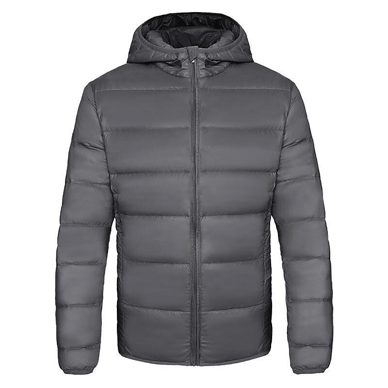 Rogoman Men's Solid Color Hooded Lightweight Puffer Jacket