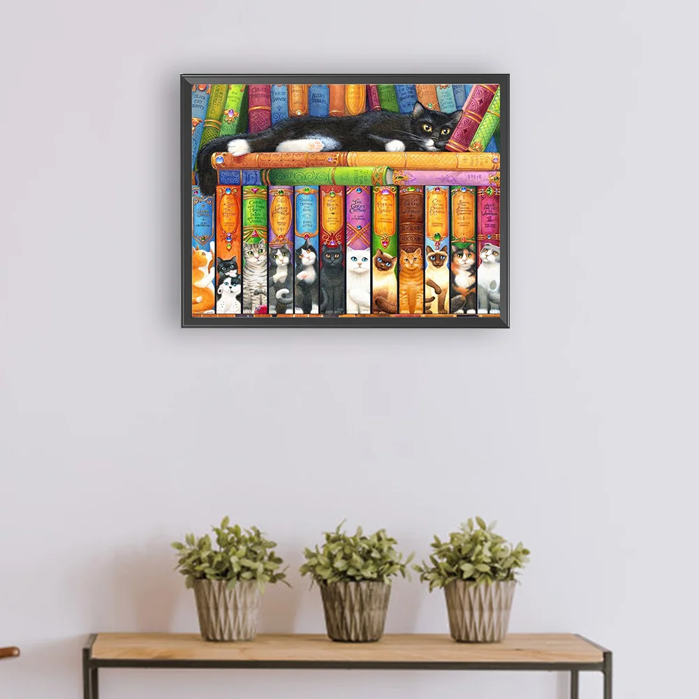 Diamond Painting - Full Round Drill - Book Cat(Canvas|40*30cm)