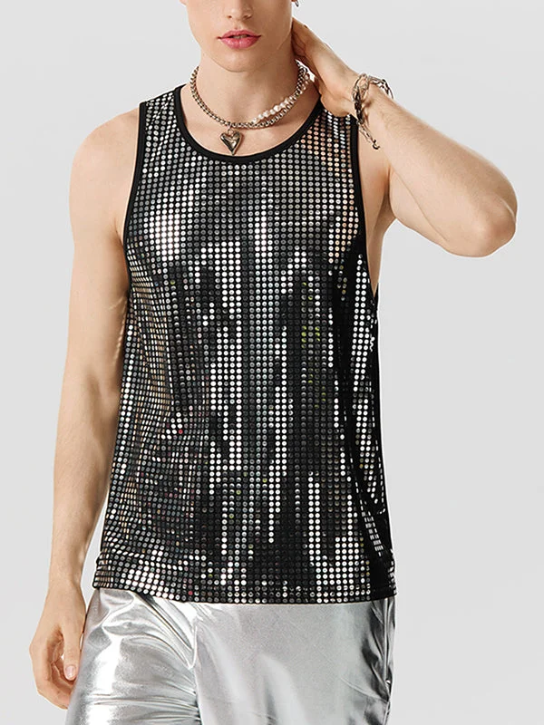 Aonga - Mens Sequined Crew Neck Sleeveless Vest