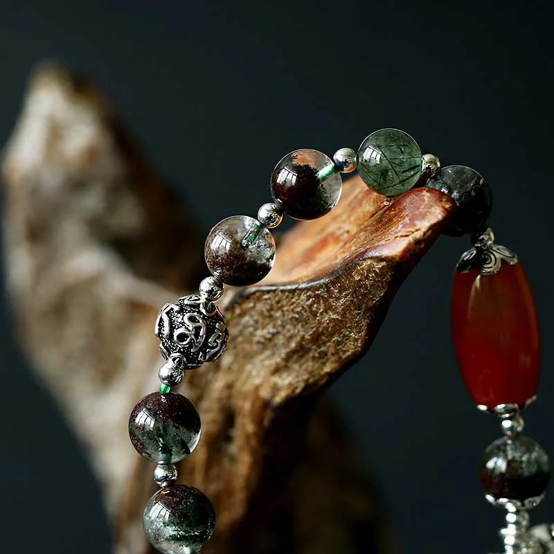 Green Phantom Red Agate Elephant Strength Healing Charm Bracelet