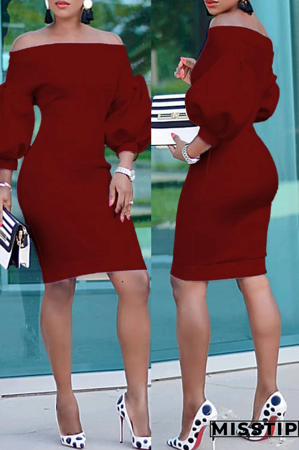 Black Fashion Casual Solid Backless Off the Shoulder Long Sleeve Dresses