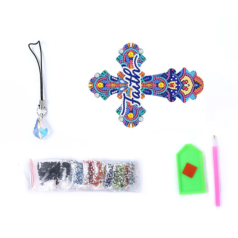 6pcs DIY Cross Diamond Painting Bookmarks with Crystal Pendant(Single Sided)