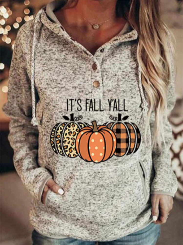 It's Fall Y'all Leopard Plaid Pumpkins Button Up Hoodie artswardrobe