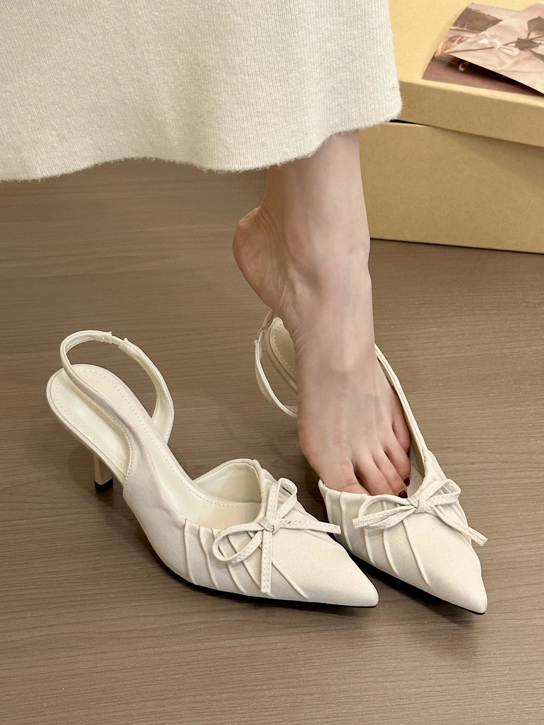 Breakj Breakj Temperament Tip Wrinkled Folded Back Empty Sandals Women Spring 2025 Gentle High Heel Single Shoes